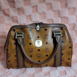 MCM Tan and Brown Logo‎ Satchel